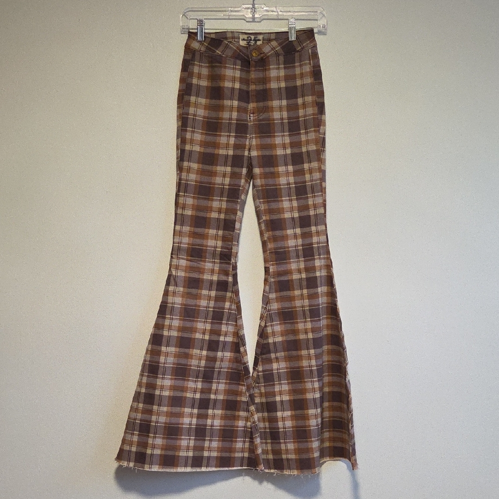 We The Free Brown Plaid Flare Pants
